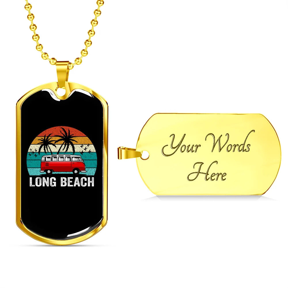 Camper Necklace Long Beach Ride Personalized Engraved Gold Dog Tag Necklace Cus